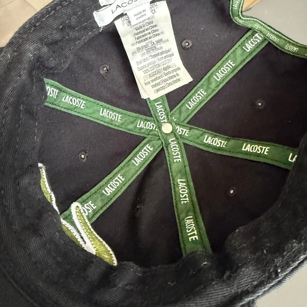 Lacoste Baseball Cap Mens One Size Black Oversized Crocodile Logo Strapback Hat
